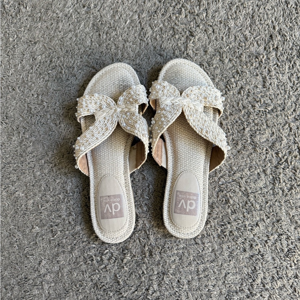 Dolce Vita Cream Woven Slide Sandals